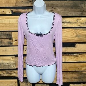UO Y2K Out From Under Sweet Dreams Square Neck Purple Ribbed‎ Top Large